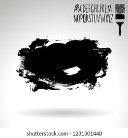 Black brush stroke and handwritten alphabet. Grunge vector abstract hand - painted element. Underline and border design.