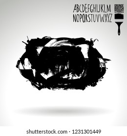 Black brush stroke and handwritten alphabet. Grunge vector abstract hand - painted element. Underline and border design.
