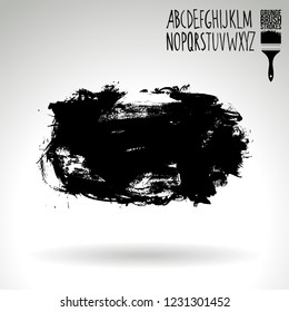 Black brush stroke and handwritten alphabet. Grunge vector abstract hand - painted element. Underline and border design.