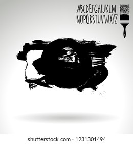 Black brush stroke and handwritten alphabet. Grunge vector abstract hand - painted element. Underline and border design.
