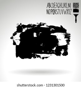 Black brush stroke and handwritten alphabet. Grunge vector abstract hand - painted element. Underline and border design.