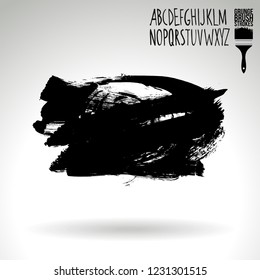 Black brush stroke and handwritten alphabet. Grunge vector abstract hand - painted element. Underline and border design.