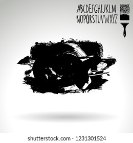 Black brush stroke and handwritten alphabet. Grunge vector abstract hand - painted element. Underline and border design.