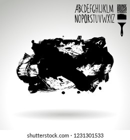 Black brush stroke and handwritten alphabet. Grunge vector abstract hand - painted element. Underline and border design.