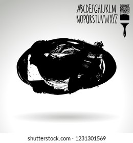 Black brush stroke and handwritten alphabet. Grunge vector abstract hand - painted element. Underline and border design.