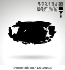 Black brush stroke and handwritten alphabet. Grunge vector abstract hand - painted element. Underline and border design.