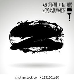Black brush stroke and handwritten alphabet. Grunge vector abstract hand - painted element. Underline and border design.