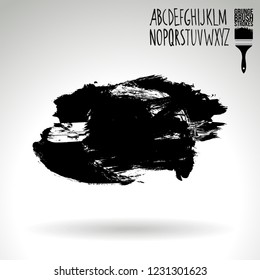 Black brush stroke and handwritten alphabet. Grunge vector abstract hand - painted element. Underline and border design.