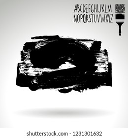 Black brush stroke and handwritten alphabet. Grunge vector abstract hand - painted element. Underline and border design.