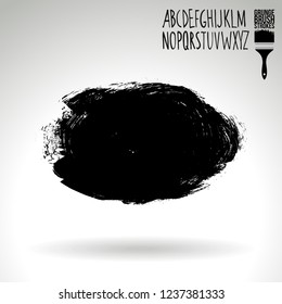 Black brush stroke and handwritten alphabet. Grunge vector abstract hand - painted element. Underline and border design.