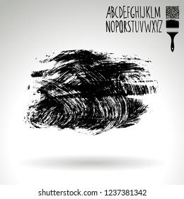 Black brush stroke and handwritten alphabet. Grunge vector abstract hand - painted element. Underline and border design.