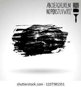 Black brush stroke and handwritten alphabet. Grunge vector abstract hand - painted element. Underline and border design.