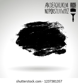 Black brush stroke and handwritten alphabet. Grunge vector abstract hand - painted element. Underline and border design.
