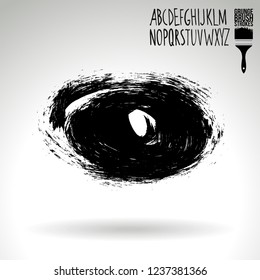 Black brush stroke and handwritten alphabet. Grunge vector abstract hand - painted element. Underline and border design.