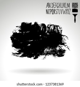 Black brush stroke and handwritten alphabet. Grunge vector abstract hand - painted element. Underline and border design.
