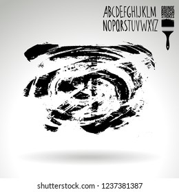 Black brush stroke and handwritten alphabet. Grunge vector abstract hand - painted element. Underline and border design.
