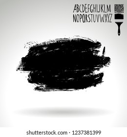 Black brush stroke and handwritten alphabet. Grunge vector abstract hand - painted element. Underline and border design.