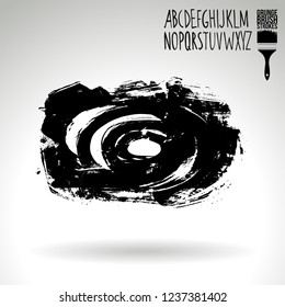 Black brush stroke and handwritten alphabet. Grunge vector abstract hand - painted element. Underline and border design.