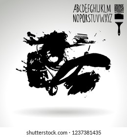 Black brush stroke and handwritten alphabet. Grunge vector abstract hand - painted element. Underline and border design.