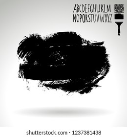 Black brush stroke and handwritten alphabet. Grunge vector abstract hand - painted element. Underline and border design.