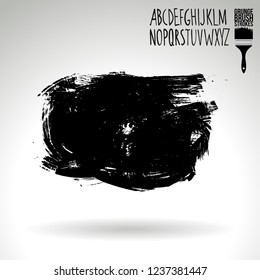 Black brush stroke and handwritten alphabet. Grunge vector abstract hand - painted element. Underline and border design.