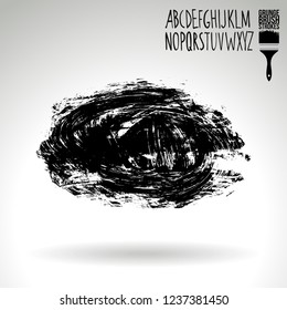 Black brush stroke and handwritten alphabet. Grunge vector abstract hand - painted element. Underline and border design.