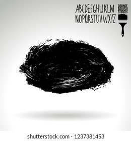 Black brush stroke and handwritten alphabet. Grunge vector abstract hand - painted element. Underline and border design.