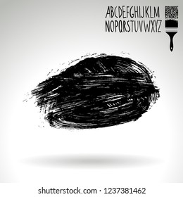 Black brush stroke and handwritten alphabet. Grunge vector abstract hand - painted element. Underline and border design.
