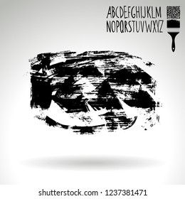 Black brush stroke and handwritten alphabet. Grunge vector abstract hand - painted element. Underline and border design.