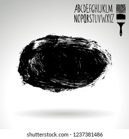 Black brush stroke and handwritten alphabet. Grunge vector abstract hand - painted element. Underline and border design.