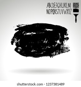 Black brush stroke and handwritten alphabet. Grunge vector abstract hand - painted element. Underline and border design.