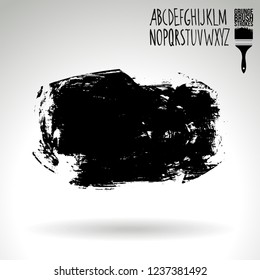 Black brush stroke and handwritten alphabet. Grunge vector abstract hand - painted element. Underline and border design.