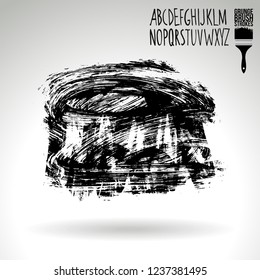 Black brush stroke and handwritten alphabet. Grunge vector abstract hand - painted element. Underline and border design.