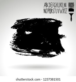 Black brush stroke and handwritten alphabet. Grunge vector abstract hand - painted element. Underline and border design.