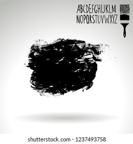 Black brush stroke and handwritten alphabet. Grunge vector abstract hand - painted element. Underline and border design.