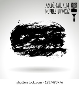 Black brush stroke and handwritten alphabet. Grunge vector abstract hand - painted element. Underline and border design.