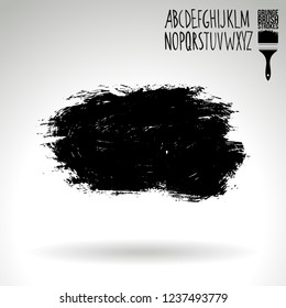 Black brush stroke and handwritten alphabet. Grunge vector abstract hand - painted element. Underline and border design.