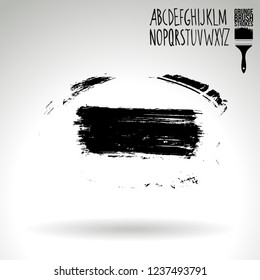 Black brush stroke and handwritten alphabet. Grunge vector abstract hand - painted element. Underline and border design.