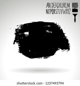 Black brush stroke and handwritten alphabet. Grunge vector abstract hand - painted element. Underline and border design.