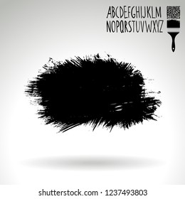 Black brush stroke and handwritten alphabet. Grunge vector abstract hand - painted element. Underline and border design.
