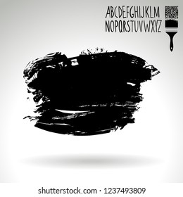 Black brush stroke and handwritten alphabet. Grunge vector abstract hand - painted element. Underline and border design.