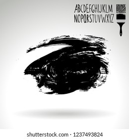 Black brush stroke and handwritten alphabet. Grunge vector abstract hand - painted element. Underline and border design.
