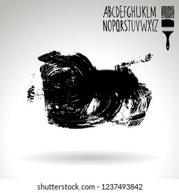 Black brush stroke and handwritten alphabet. Grunge vector abstract hand - painted element. Underline and border design.