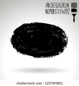 Black brush stroke and handwritten alphabet. Grunge vector abstract hand - painted element. Underline and border design.