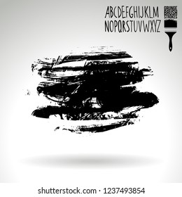 Black brush stroke and handwritten alphabet. Grunge vector abstract hand - painted element. Underline and border design.