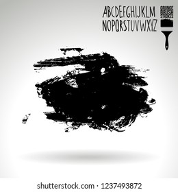 Black brush stroke and handwritten alphabet. Grunge vector abstract hand - painted element. Underline and border design.