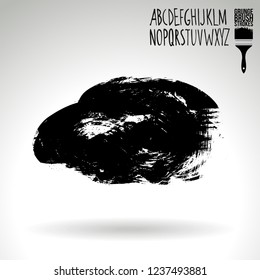 Black brush stroke and handwritten alphabet. Grunge vector abstract hand - painted element. Underline and border design.