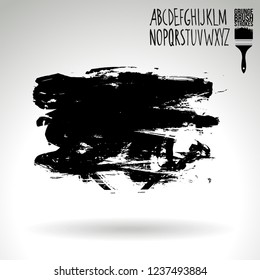 Black brush stroke and handwritten alphabet. Grunge vector abstract hand - painted element. Underline and border design.