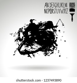 Black brush stroke and handwritten alphabet. Grunge vector abstract hand - painted element. Underline and border design.
