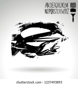 Black brush stroke and handwritten alphabet. Grunge vector abstract hand - painted element. Underline and border design.